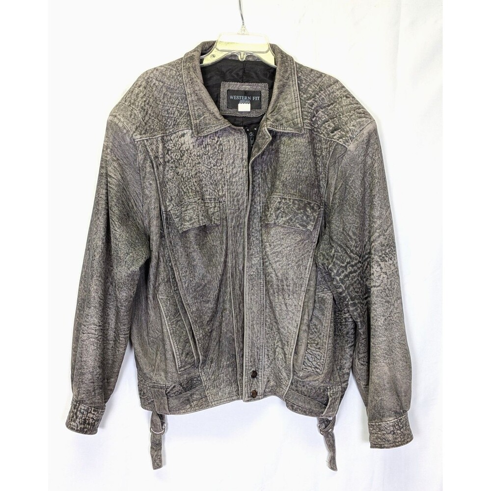 Vintage Genuine Leather Jacket Womens XL Marbled Gray Western Fit I&S Austrailia